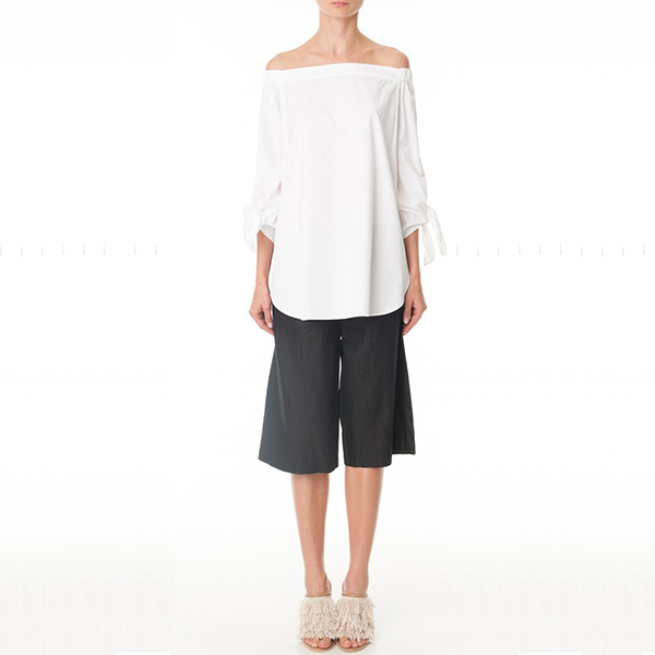 Tibi Satin Poplin Off-the-Shoulder Tunic