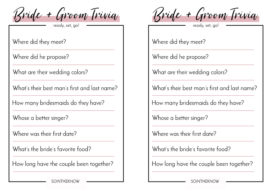 Bride and Groom Trivia Free Printable