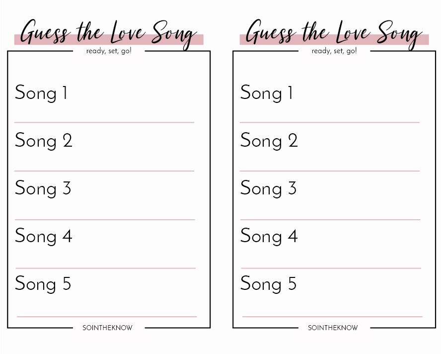 Bridal Shower Game Template for Guess the Song
