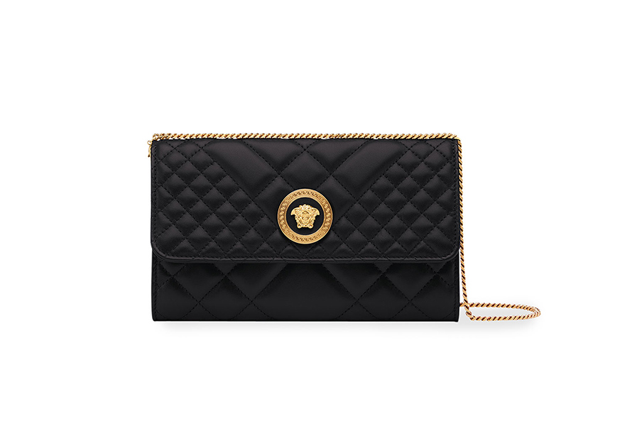 Versace Icon Quilted Leather Wallet on Crossbody Chain