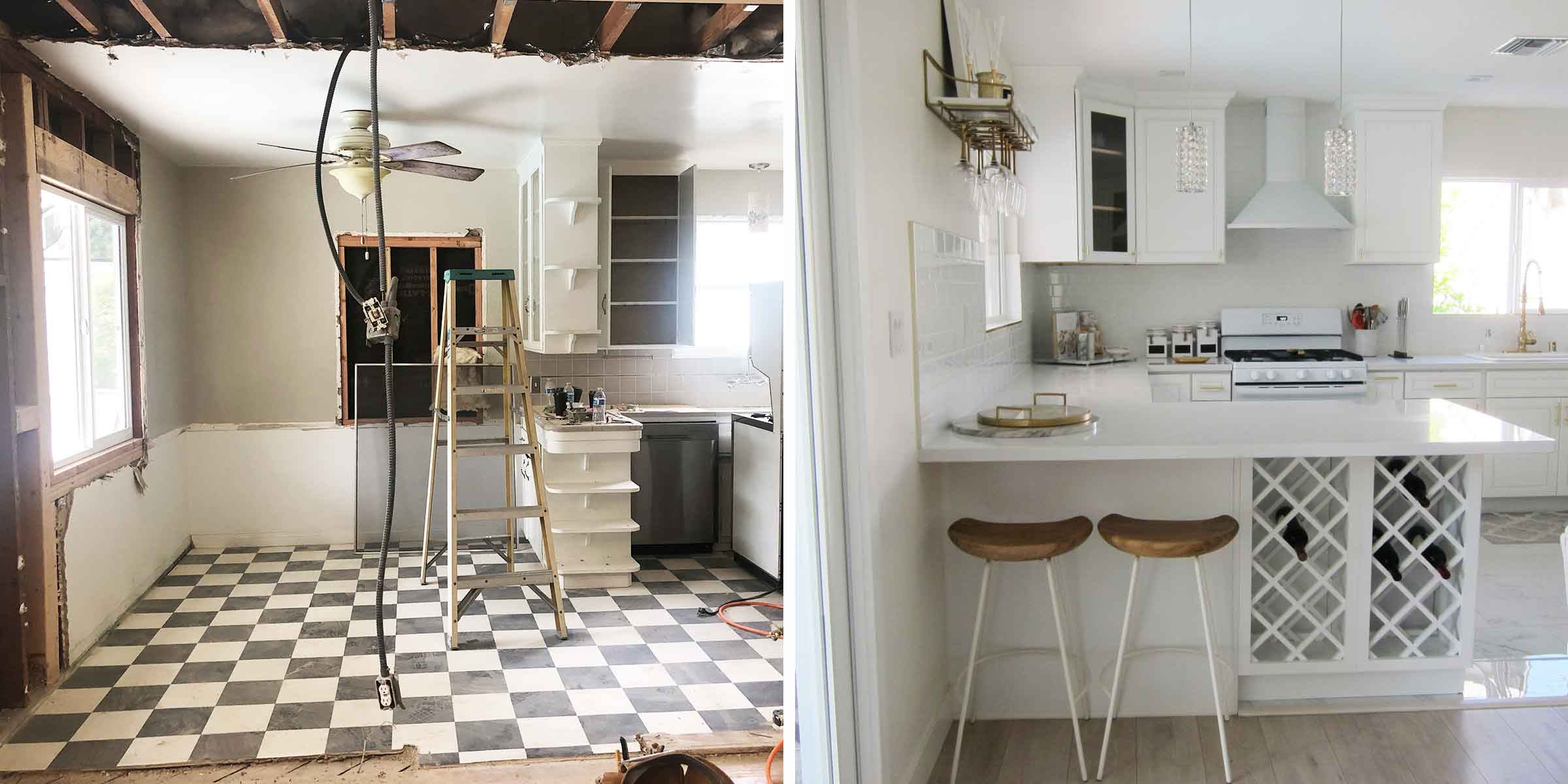 White and Gold Kitchen before and after
